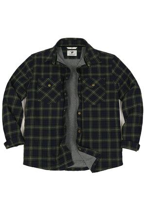 Front view of tartan green men's thermal lined flannel shirt jacket-XR1302SGLL-S,XR1302SGLL-M,XR1302SGLL-L,XR1302SGLL-XL,XR1302SGLL-XXL