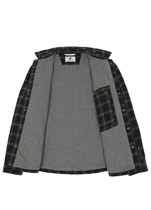Open view showing the lining of tartan green men's thermal lined flannel shirt jacket-XR1302SGLL-S,XR1302SGLL-M,XR1302SGLL-L,XR1302SGLL-XL,XR1302SGLL-XXL