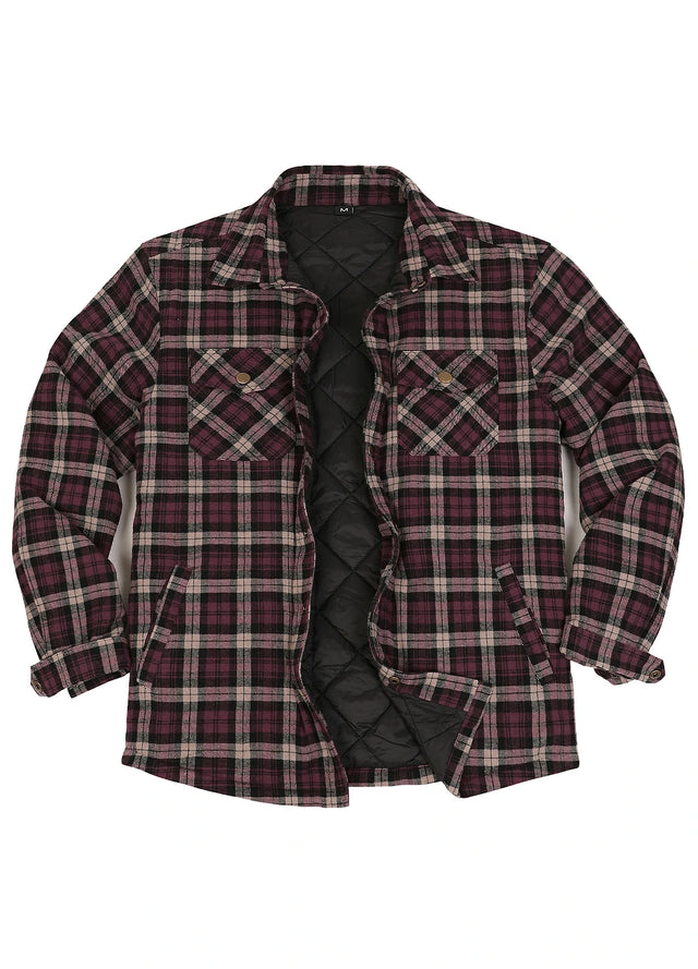 Men's Insulated Snap Front Quilted Flannel Shirt Jacket