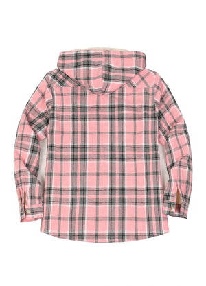 Women's Sherpa Lined Flannel Jacket with Hood, Button Up Plaid