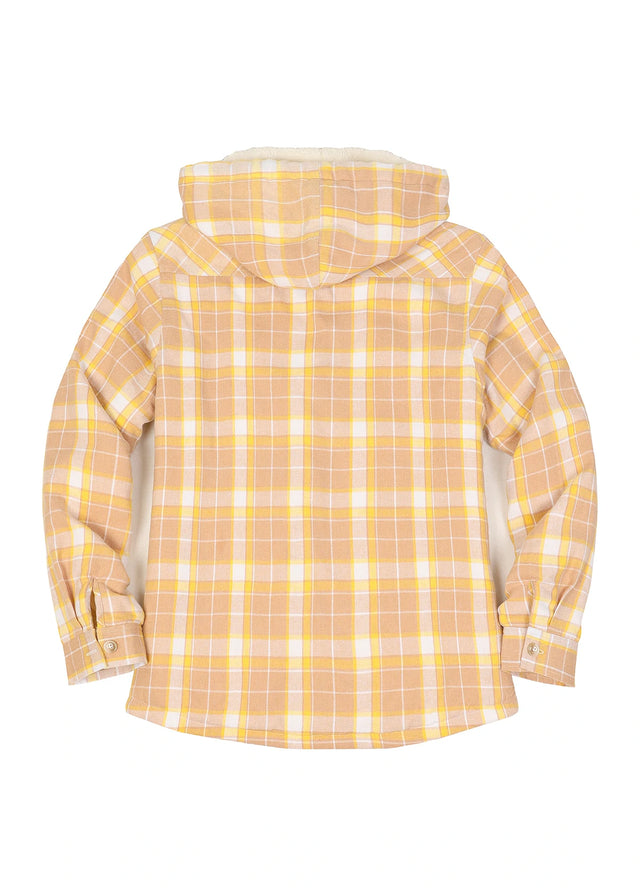 Women's Sherpa Lined Flannel Jacket with Hood, Button Up Plaid