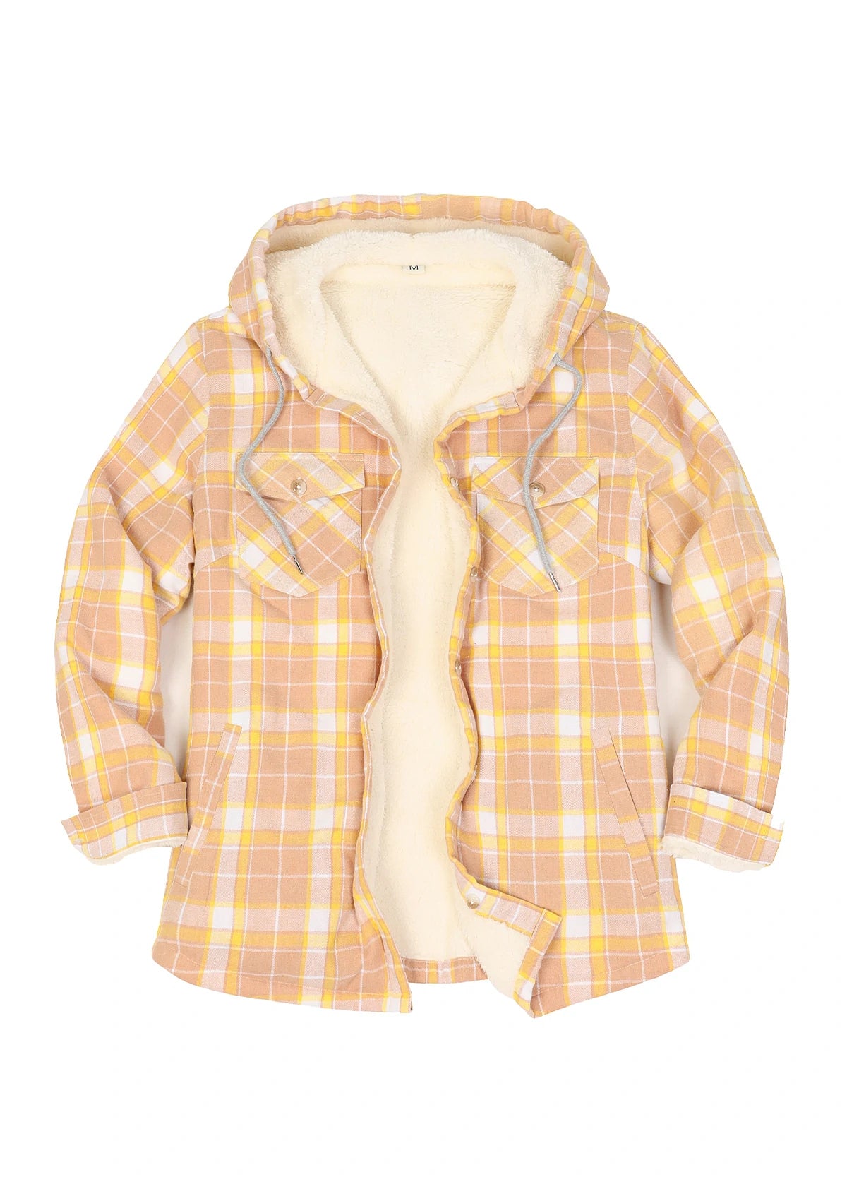 Women's Sherpa Lined Flannel Jacket with Hood, Button Up Plaid