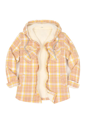 Women's Sherpa Lined Flannel Jacket with Hood, Button Up Plaid