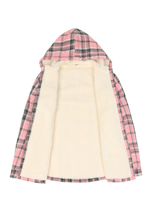 Women's Sherpa Lined Flannel Jacket with Hood, Button Up Plaid