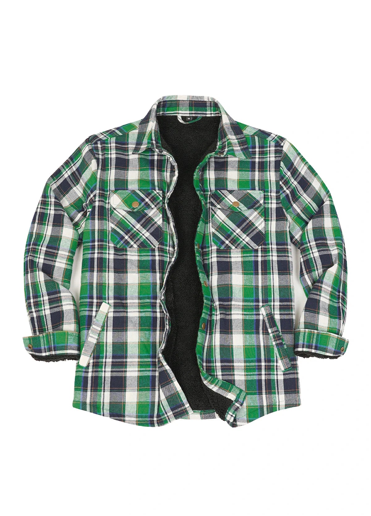 Men's Snap Front Flannel Shirt Jacket, Sherpa-Lined Plaid Shacket
