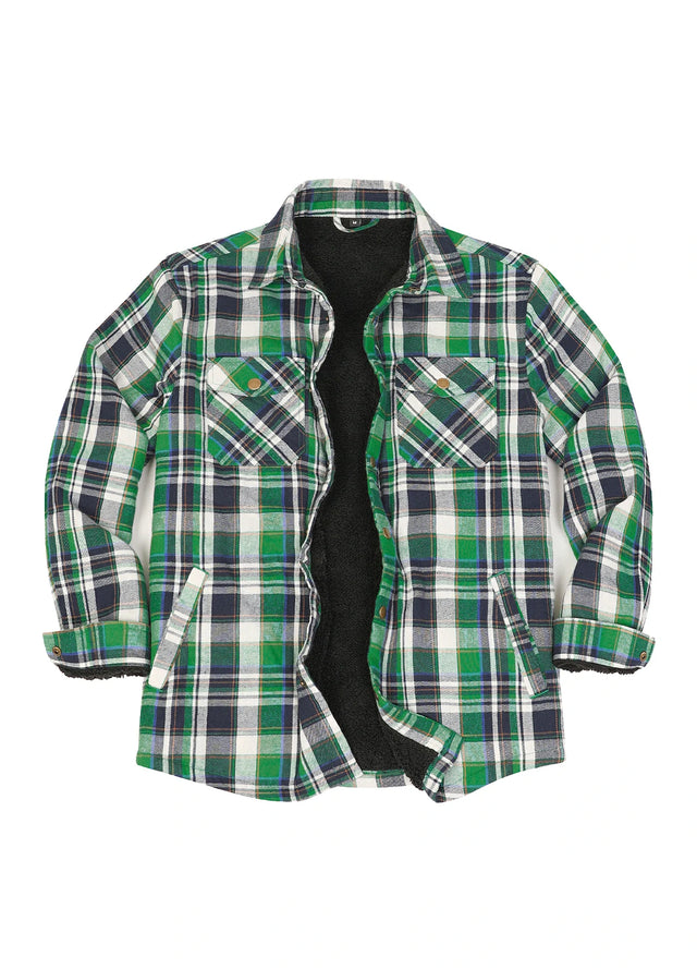 Men's Snap Front Flannel Shirt Jacket, Sherpa-Lined Plaid Shacket