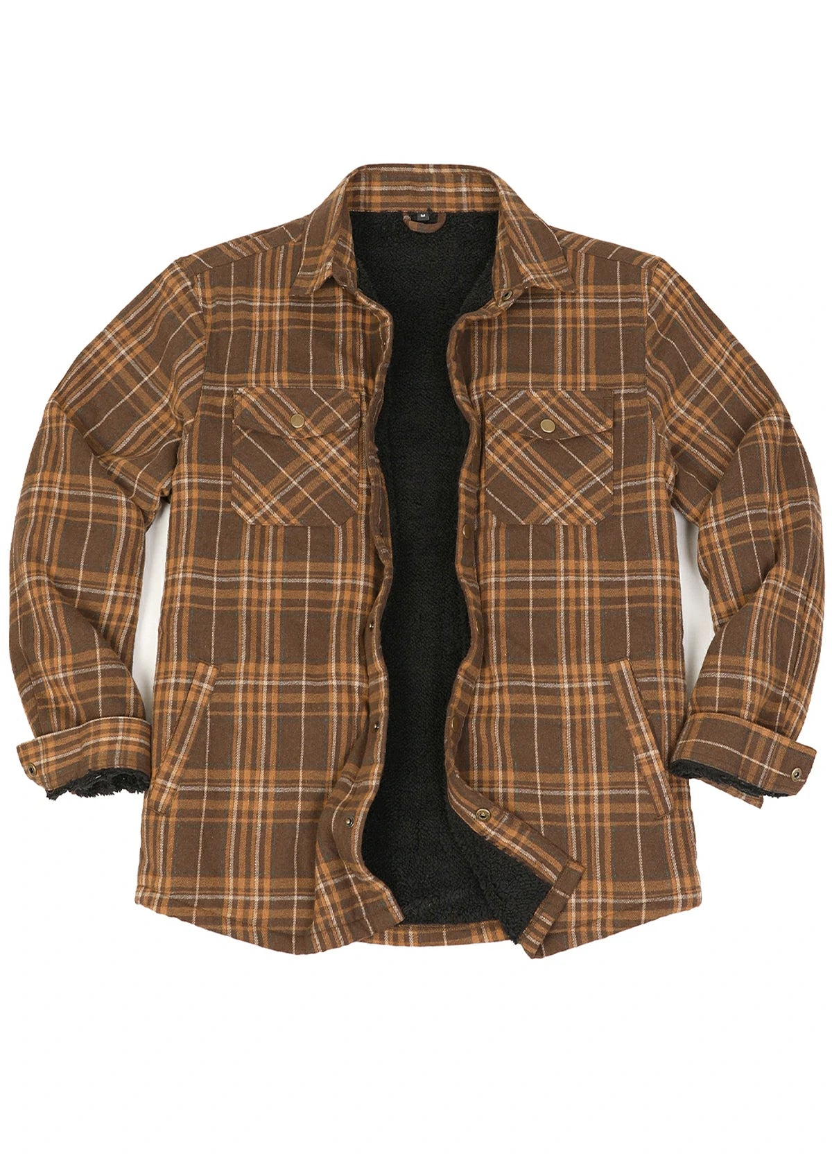 Men's Snap Front Flannel Shirt Jacket, Sherpa-Lined Plaid Shacket