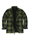 Front view of army green men's fleece lined flannel shirt jacket