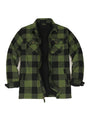 Front view of army green men's fleece lined flannel shirt jacket