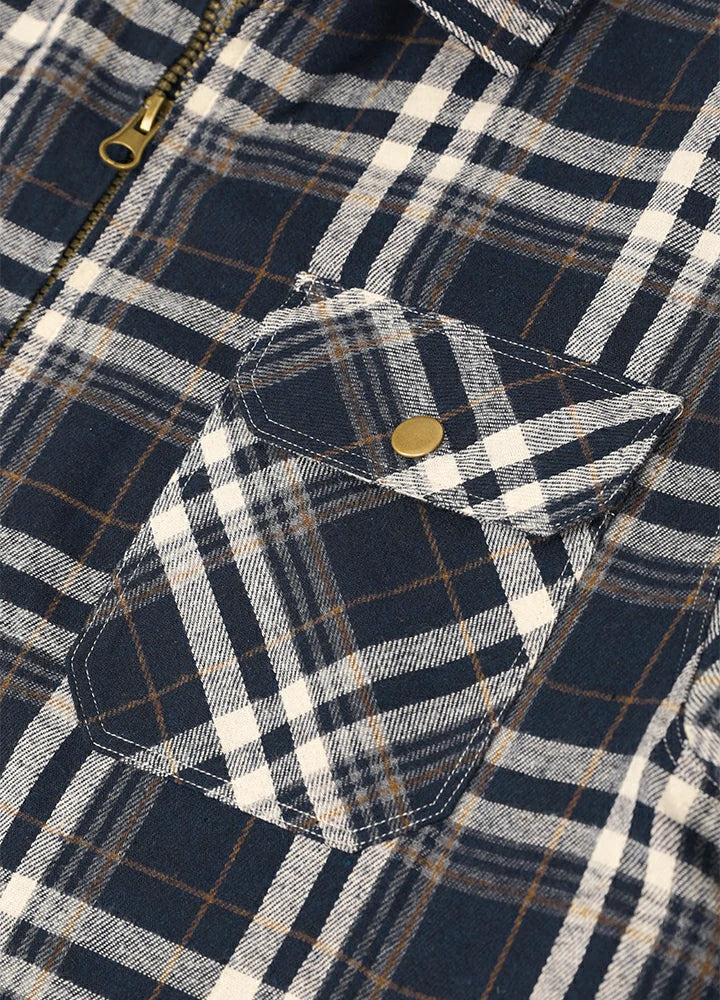 Men's Warm Sherpa Fleece Lined Full Zip Up Plaid Flannel Shirt Jacket