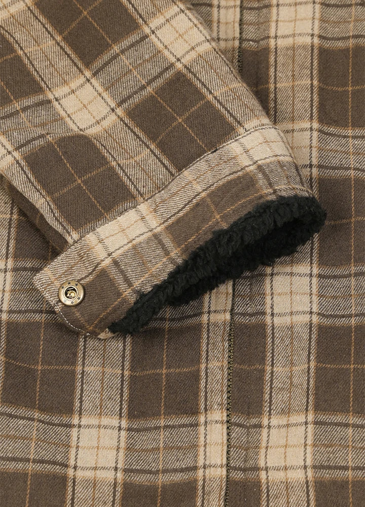Men's Warm Sherpa Fleece Lined Full Zip Up Plaid Flannel Shirt Jacket