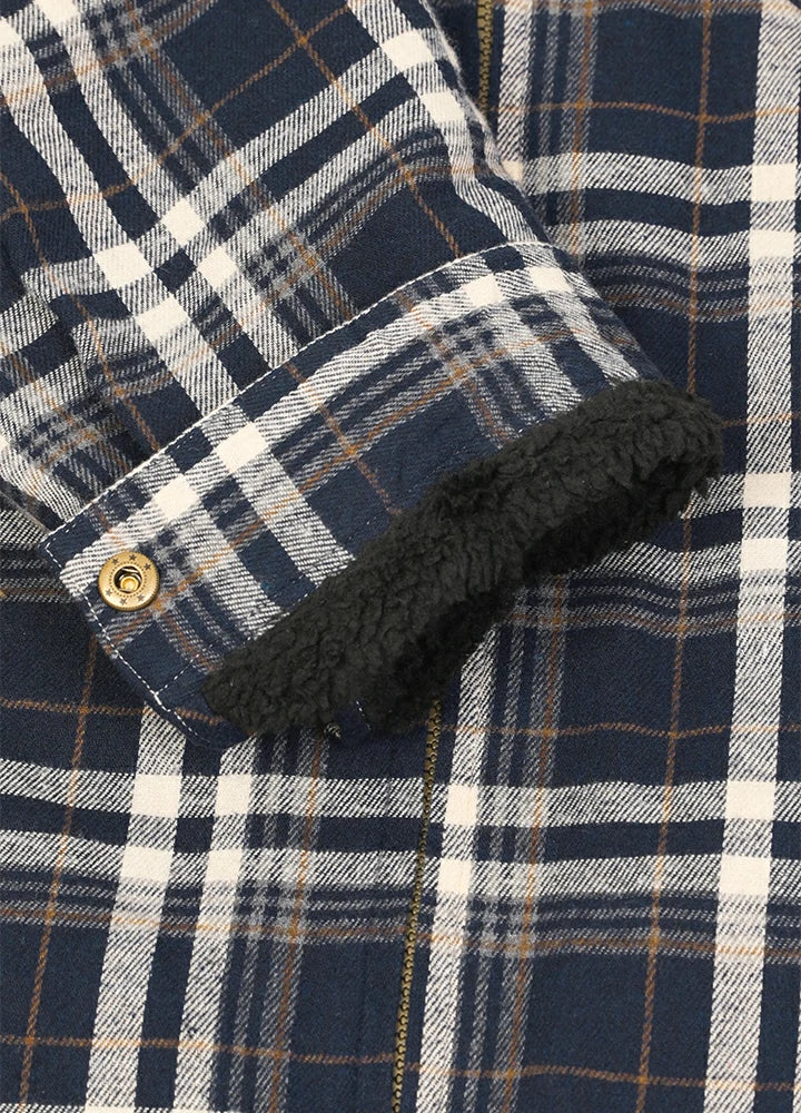 Men's Warm Sherpa Fleece Lined Full Zip Up Plaid Flannel Shirt Jacket