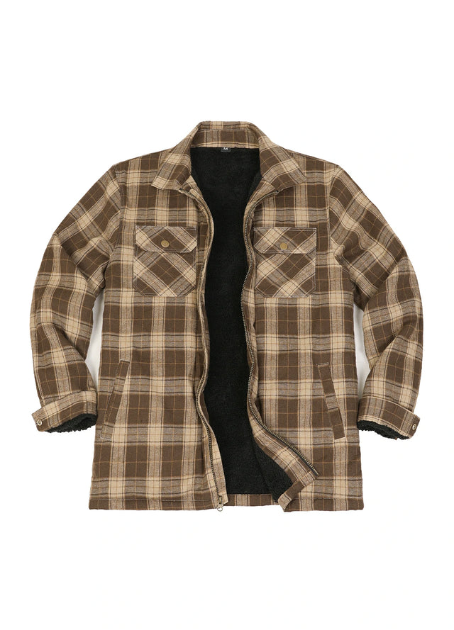 Men's Warm Sherpa Fleece Lined Full Zip Up Plaid Flannel Shirt Jacket