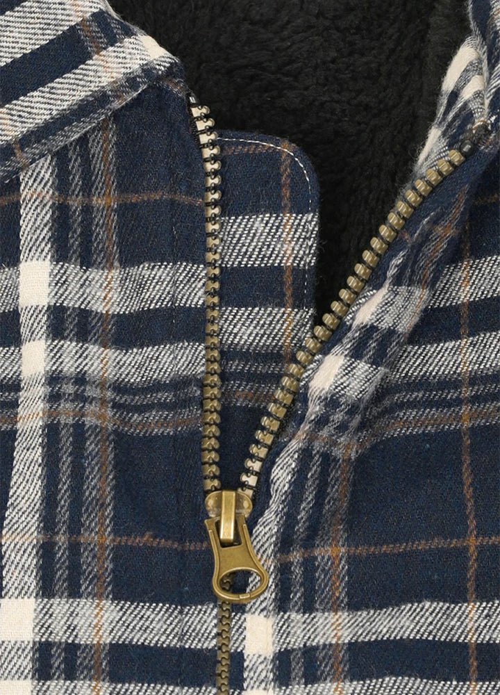 Men's Warm Sherpa Fleece Lined Full Zip Up Plaid Flannel Shirt Jacket