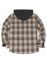 Men's Hooded Flannel Shirt Jacket,Snap Front,Sherpa-Lined Plaid