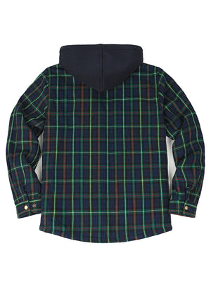 Back view of the Navy Green men's snap front plaid shirt jacket-XR185NG-S,XR185NG-M,XR185NG-L,XR185NG-XL,XR185NG-XXL