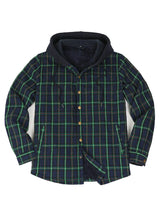 Men's Hooded Flannel Shirt Jacket,Snap Front,Sherpa-Lined Plaid