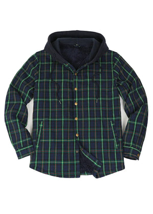 Front view of the Navy Green men's snap front plaid shirt jacket-XR185NG-S,XR185NG-M,XR185NG-L,XR185NG-XL,XR185NG-XXL