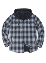 Men's Hooded Flannel Shirt Jacket,Snap Front,Sherpa-Lined Plaid