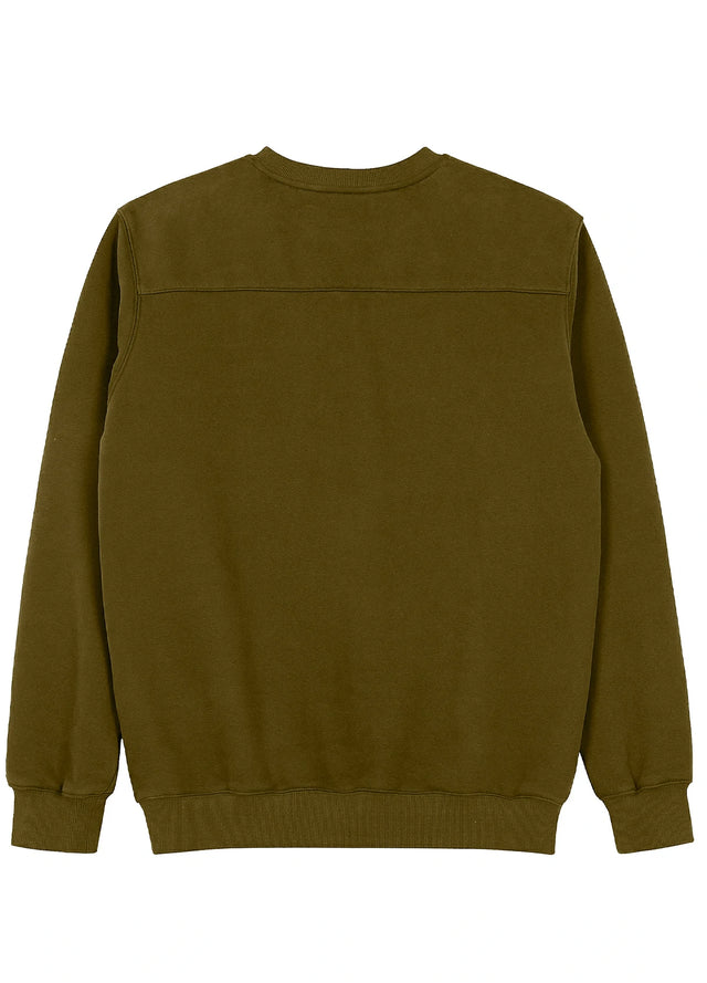 Back view of an olive green crewneck sweatshirt-XR3426JLv-S,XR3426JLv-M,XR3426JLv-L,XR3426JLv-XL,XR3426JLv-XXL