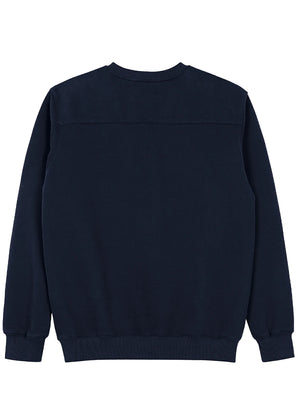 Back view of a men's navy crewneck sweatshirt-XR3426ZQ-S,XR3426ZQ-M,XR3426ZQ-L,XR3426ZQ-XL,XR3426ZQ-XXL