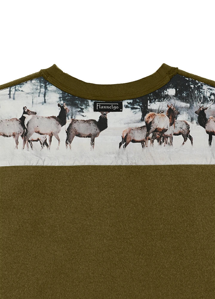 Detail view of an army green sweatshirt sleeve on a white background-XR3426JLv-S,XR3426JLv-M,XR3426JLv-L,XR3426JLv-XL,XR3426JLv-XXL