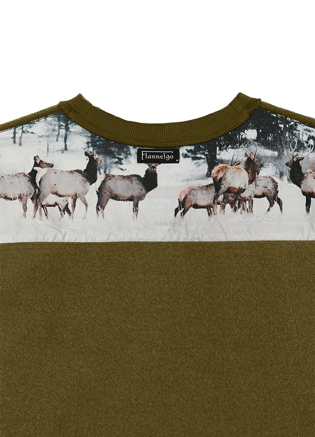Detail view of an army green sweatshirt sleeve on a white background-XR3426JLv-S,XR3426JLv-M,XR3426JLv-L,XR3426JLv-XL,XR3426JLv-XXL