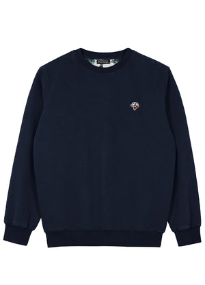 Front view of a men's navy sweatshirt with a small logo on a white background-XR3426ZQ-S,XR3426ZQ-M,XR3426ZQ-L,XR3426ZQ-XL,XR3426ZQ-XXL