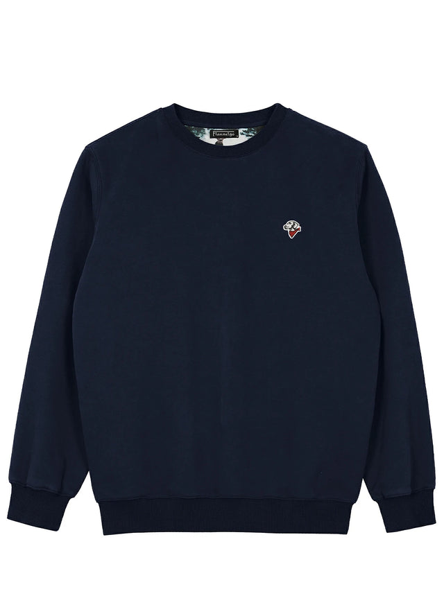 Front view of a men's navy sweatshirt with a small logo on a white background-XR3426ZQ-S,XR3426ZQ-M,XR3426ZQ-L,XR3426ZQ-XL,XR3426ZQ-XXL