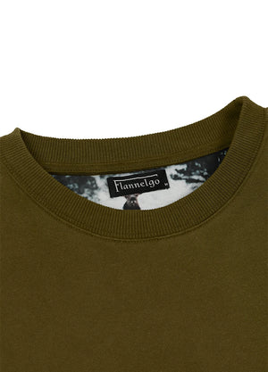 Close-up of a men's crewneck sweatshirt in army green-XR3426JLv-S,XR3426JLv-M,XR3426JLv-L,XR3426JLv-XL,XR3426JLv-XXL