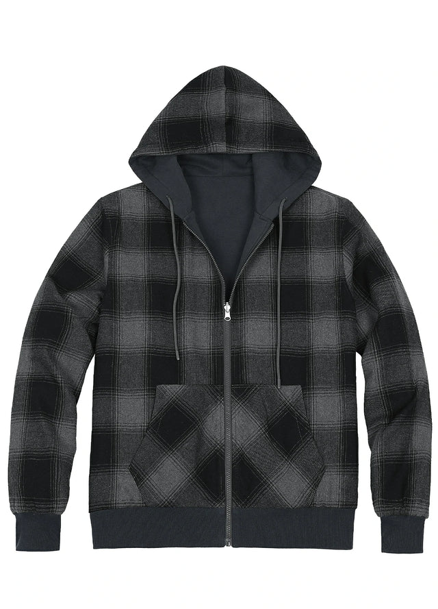 Men's Reversible Plaid Zip-Up Hooded Sweatshirt
