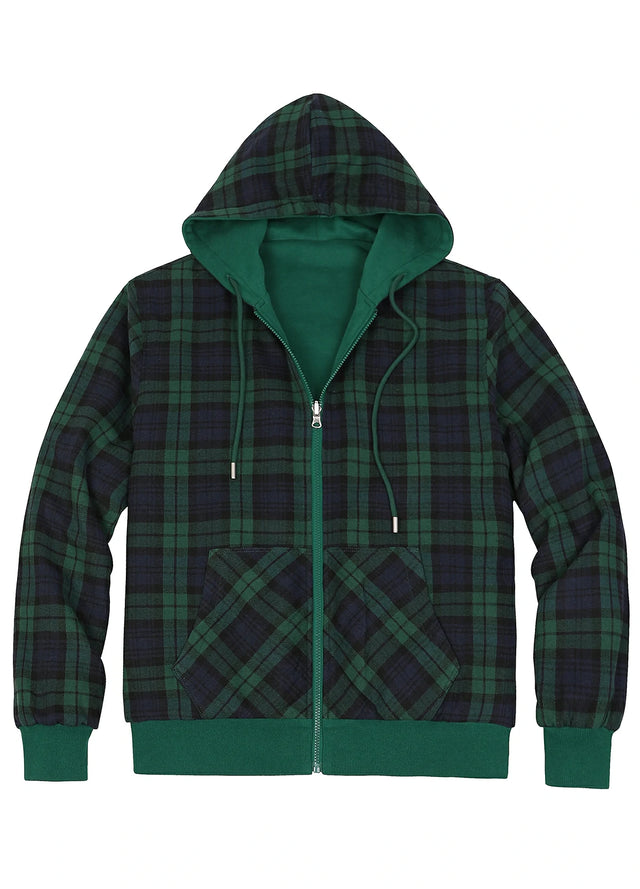 Men's Reversible Plaid Zip-Up Hooded Sweatshirt