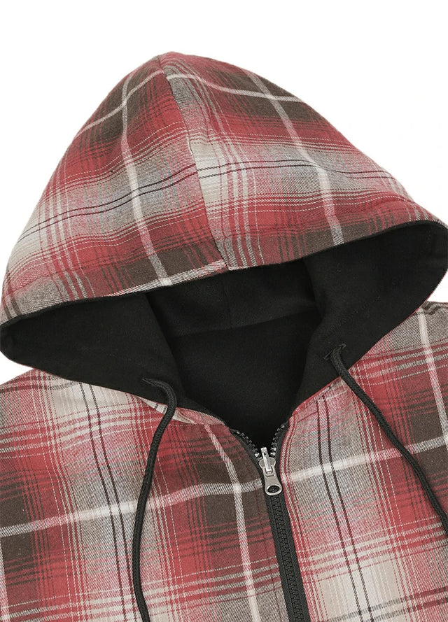 Men's Reversible Plaid Zip-Up Hooded Sweatshirt