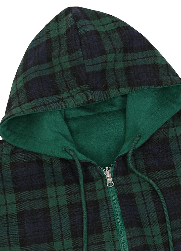 Men's Reversible Plaid Zip-Up Hooded Sweatshirt
