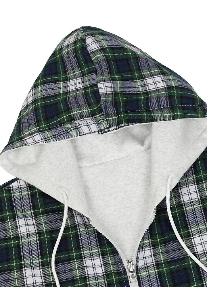 Men's Reversible Plaid Zip-Up Hooded Sweatshirt