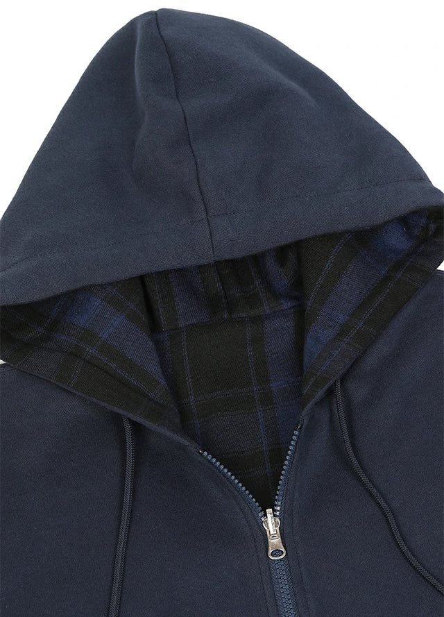 Men's Reversible Plaid Zip-Up Hooded Sweatshirt