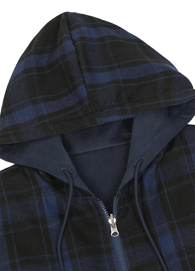Men's Reversible Plaid Zip-Up Hooded Sweatshirt