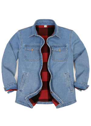 Men's Classic Denim Fleece Lined Shirt Jacket