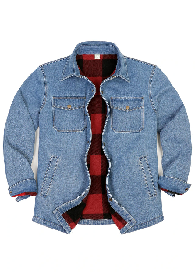 Men's Classic Denim Fleece Lined Shirt Jacket