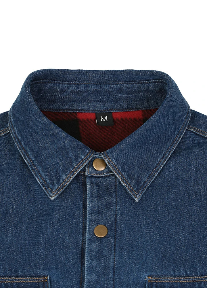 Men's Classic Denim Fleece Lined Shirt Jacket