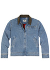 Front view of a blue denim jacket with a dark brown corduroy collar-XR8539LS-S,XR8539LS-M,XR8539LS-L,XR8539LS-XL,XR8539LS-XXL