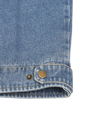 Detailed view of the hem of a blue denim jacket with a dark brown corduroy collar-XR8539LS-S,XR8539LS-M,XR8539LS-L,XR8539LS-XL,XR8539LS-XXL