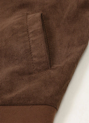 Zoomed-in view of the hand pocket on a women's vintage brown corduroy jacket-XR811VB-S,XR811VB-M,XR811VB-L,XR811VB-XL