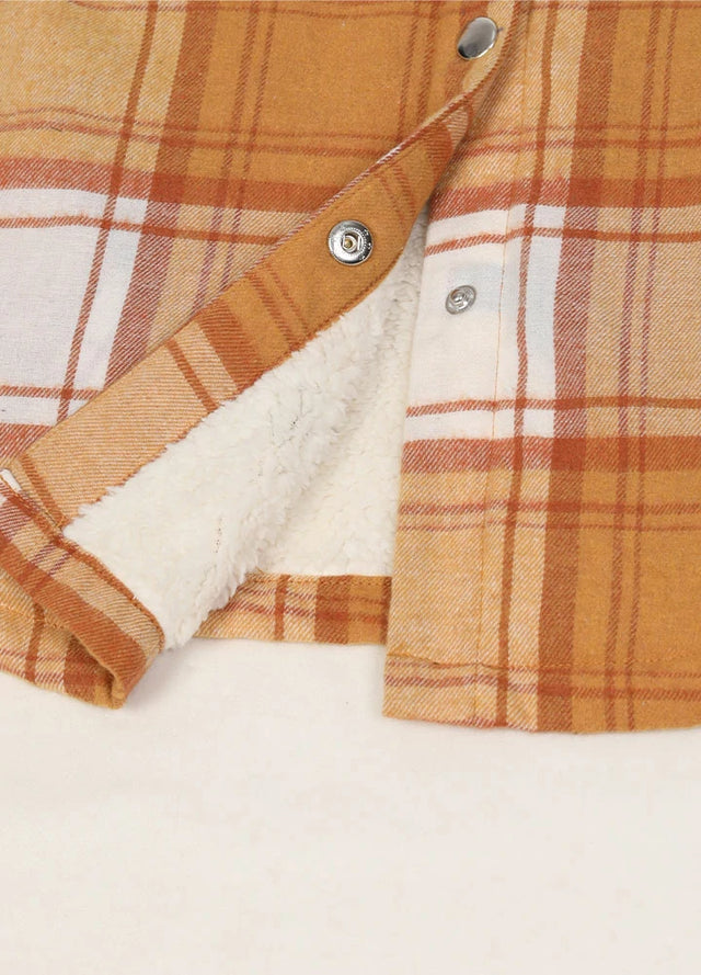 Womens Snap Plaid Flannel Jacket, Sherpa-Lined Shacket Womens Snap Plaid Flannel Jacket, Sherpa-Lined Shacket