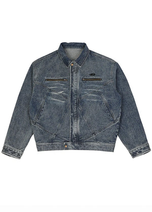 Heavyweight Pleated Washed Deconstructed Denim Jacket