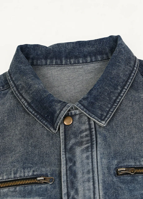 Heavyweight Pleated Washed Deconstructed Denim Jacket