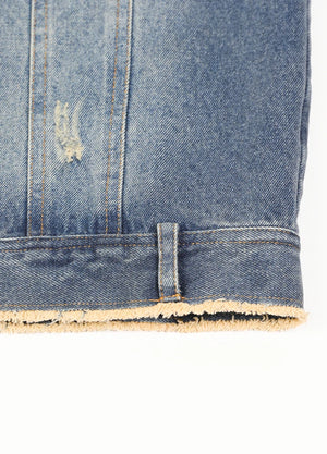 Aged Washed Raw-Edge Collar Denim Jacket