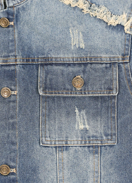 Aged Washed Raw-Edge Collar Denim Jacket