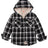 Front view of boys black flannel jacket