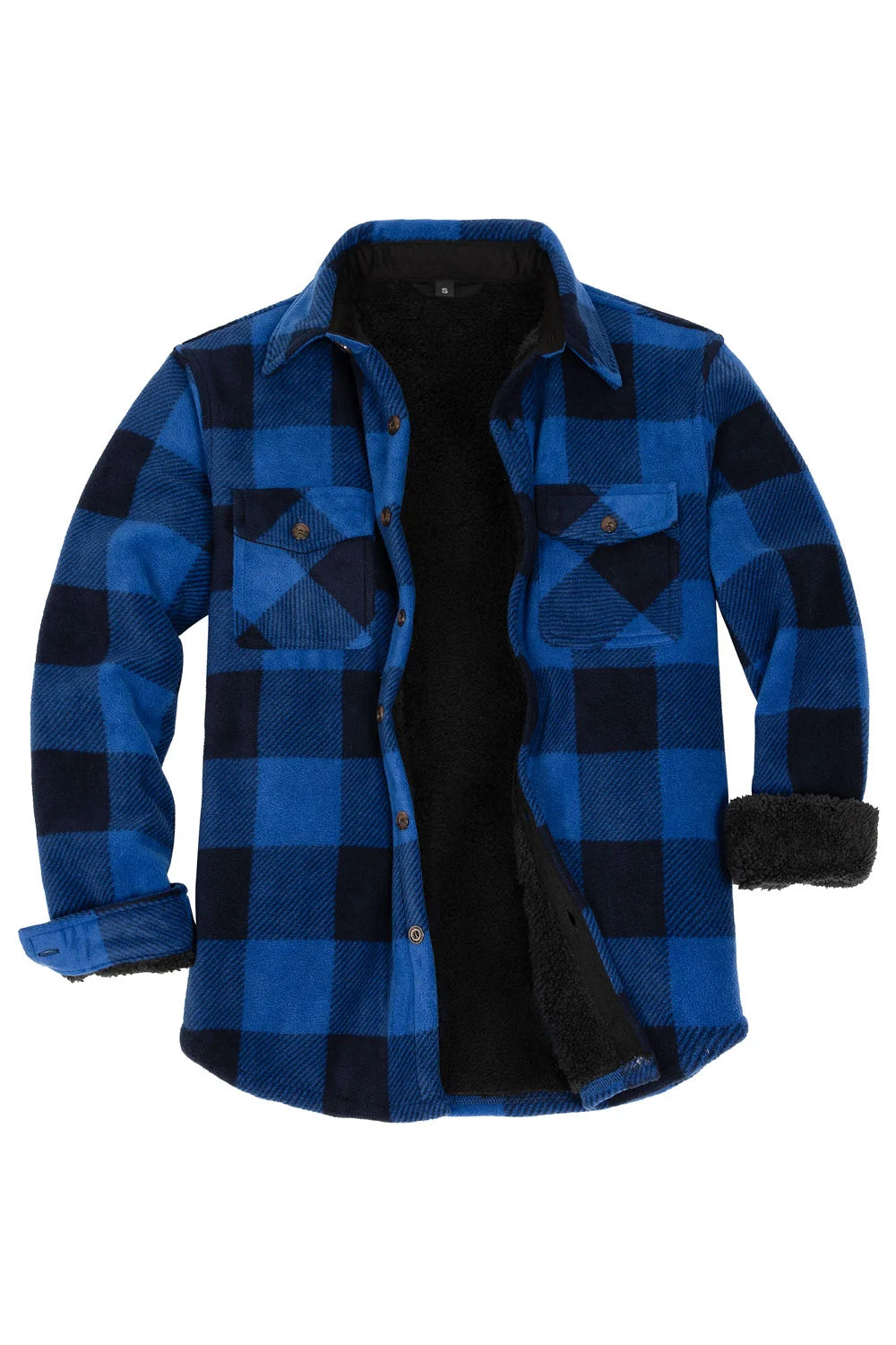 FlannelGo Men's Warm Sherpa Lined Plaid Shirt Jacket (Sherpa Lined Throughout)